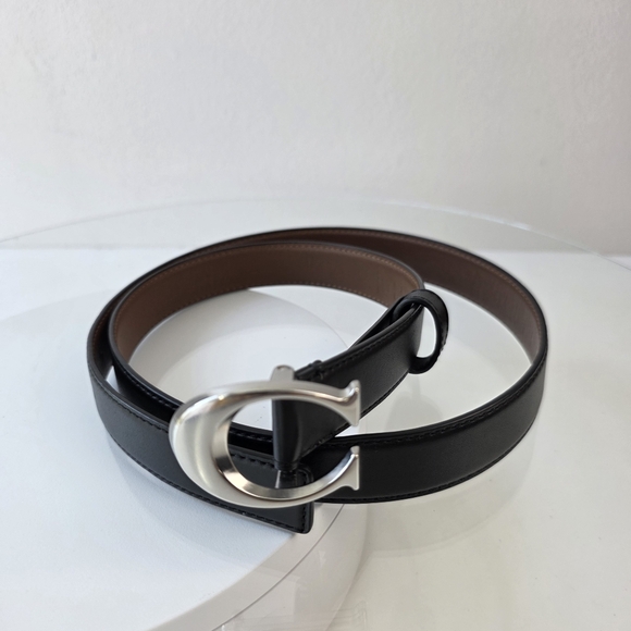 Coach Accessories - Coach Signature C Buckle Leather Belt Silver Black Medium M
